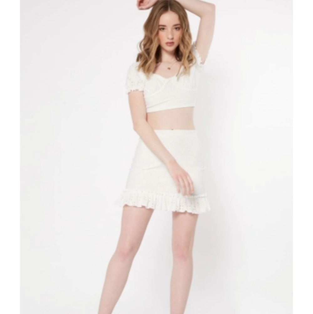 2 pcs set cottage core /boho eyelet miniskirt set xl